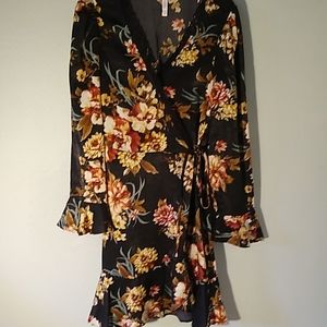 Black Xhilaration silky floral wrap dress